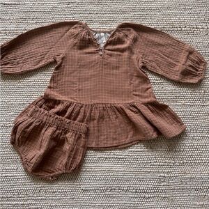 Quincy Mae Checkered Tan Baby Dress Set